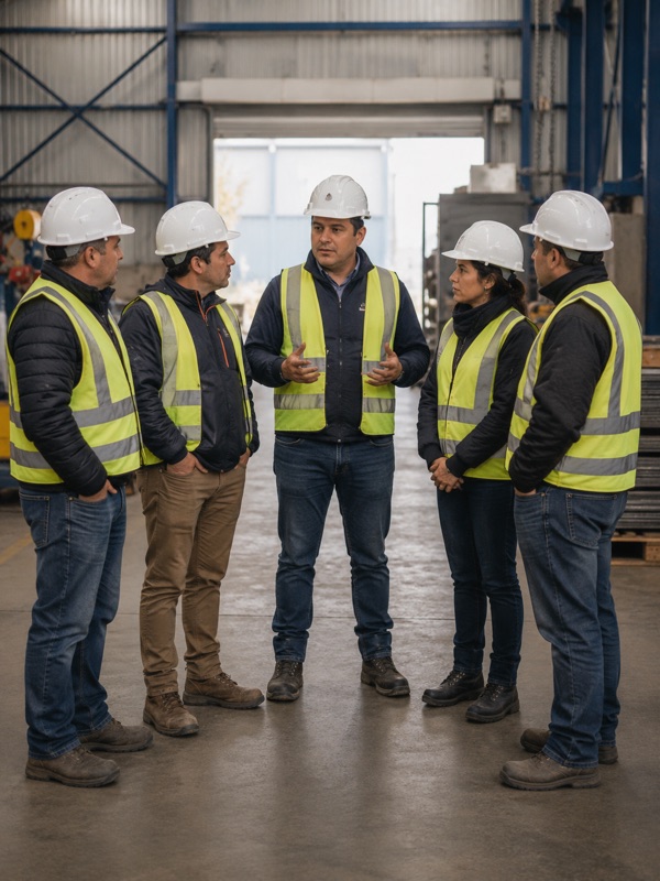 Equipo de trabajadores en faena industrial